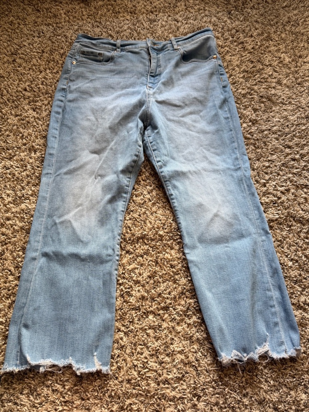 LOFT Light Blue Flared Jeans with Frayed Hem